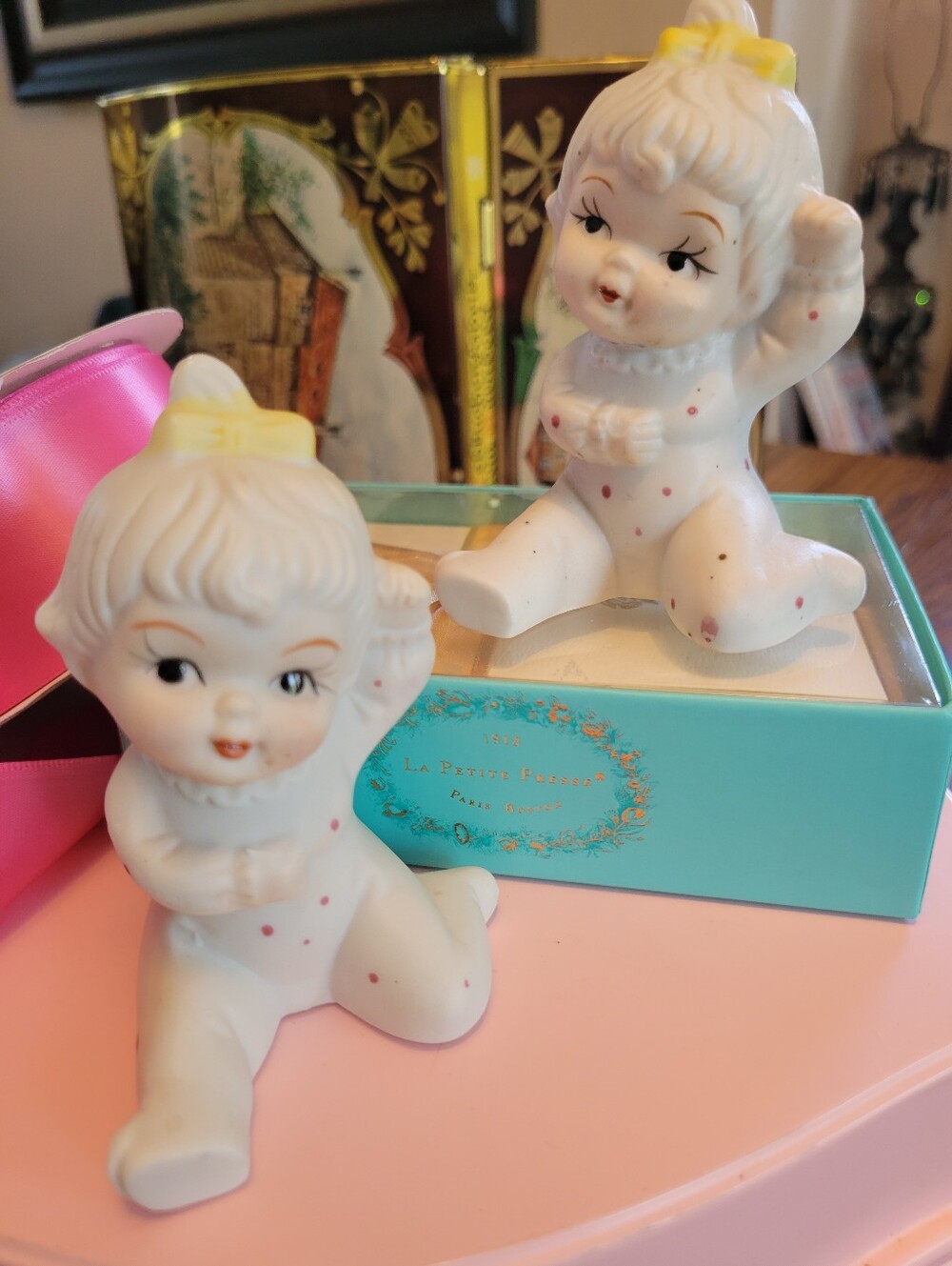 Vintage Napco (?) Pajama Baby Girl Figurines 1960s Ceramic Sweet!